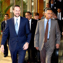 Ruvdnaprinsa Haakon boahtá norgga-malaysia ealáhusseminárii Mandarin Oreintalas  (Govva: Gorm Kallestad / Scanpix)