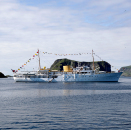 Gonagasskiipa Røstas. Govva: Berit Roald / NTB Scanpix