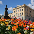 Rundt statuen av Dronning Maud plantes ulike blomster hver vår og sommer. Foto: Liv Osmundsen, Det kongelige hoff