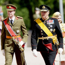 Miessemánu 30. beaivvi- geassemánu 1. beaivvi: Luxembourg Stuorahertuga Henri ja Stuorahertuginne Maria Teresa stáhtaguossástallamis Norggas. Gonagas Harald ja Dronnet Sonja leaba gussiid vuostáiváldit. (Govva: Stian Lysberg Solum / Scanpix)
