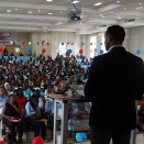 Kronprins Haakon holder foredrag om UNDP og arbeidet med bærekraftsmålene på University of Liberia. Foto: Christian Lagaard, Det kongelige hoff.