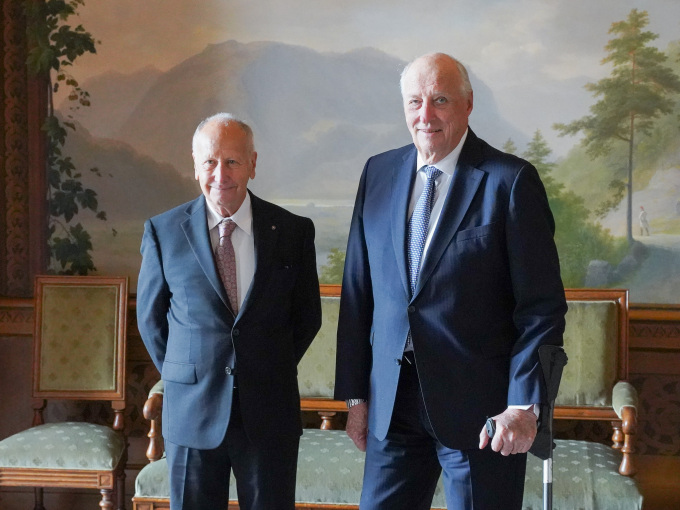 Kong Harald tok imot Luis Caffarelli i audiens på Slottet tidligere på dagen. Foto: Liv Anette Luane, Det kongelige hoff
