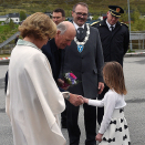 Guđajahkásaš Ailo-Mathias Lægland Eira ja čie&#382;ajahkásaš Mildrid Sofie Taknes attiiga liđiid Gonagas Haraldii ja Dronnet Sonjai. Govva: Sven Gj. Gjeruldsen, Gonagaslaš hoavva.