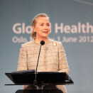 1. juni: Dronningen er til stede på UD-konferansen World in Transition om kvinne- og småbarnshelse. Hillary Clinton var hovedtaler i Oslo Rådhus (Foto: Anette Karlsen / NTB scanpix)